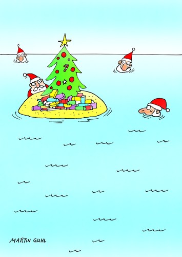 Cartoon: weihnacht mann insel christbaum (medium) by martin guhl tagged weihnacht,mann,insel,christbaum,wasser,cartoon,karikatur