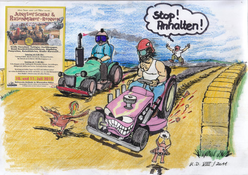 Cartoon: Rasenmäherrennen lawnmowerrace (medium) by tobelix tagged race,lawnmower,kleintiere,rennen,rasenmäher,small,animalstobelix