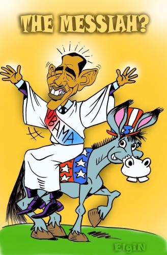 Cartoon: Obama Messiah? NOT! (medium) by subwaysurfer tagged obama,politics