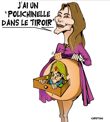 Cartoon: Carla Bruni enceinte (medium) by CHRISTIAN tagged carla,bruni,grossesse,sarkozy