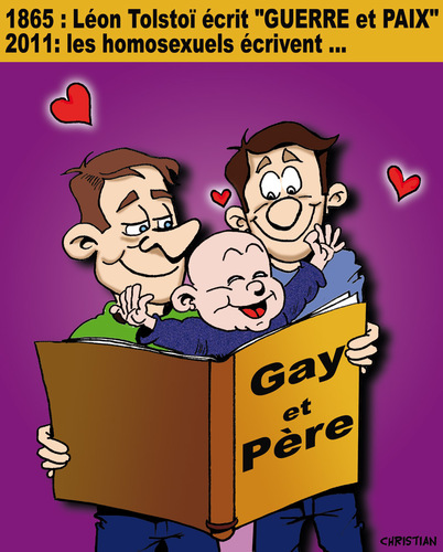 Cartoon: CONTREPET ... (medium) by CHRISTIAN tagged gay,homoparentalite,tolstoi,adoption