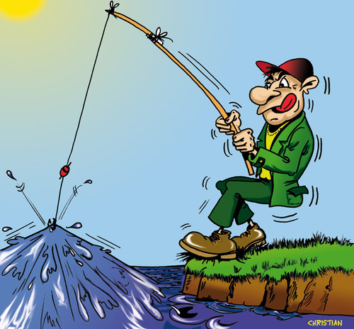 Cartoon: peche au gros ! (medium) by CHRISTIAN tagged riviere,peche,poisson
