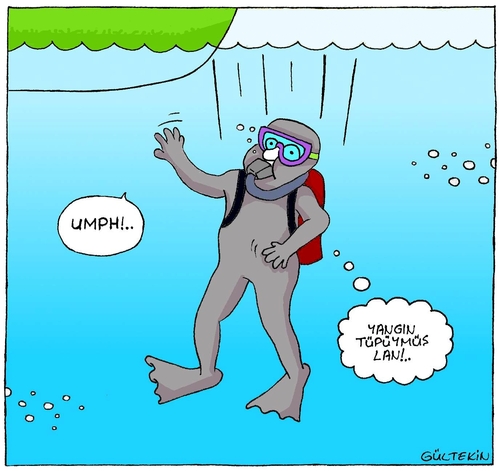 Cartoon: Fire Tube (medium) by gultekinsavk tagged o2,oxygen,tube,diver,dive,fire,scuba,diving