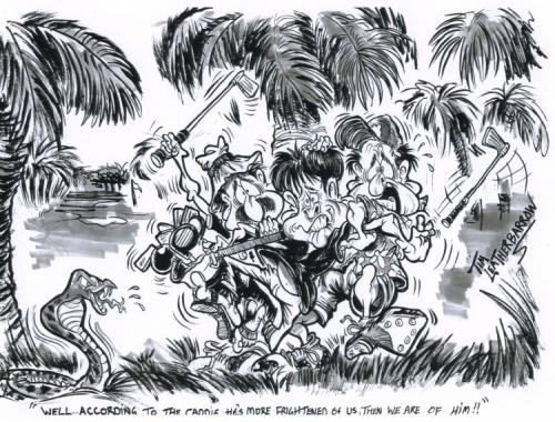 Cartoon: APPARENTLY ITS MORE FRIGHTENED . (medium) by Tim Leatherbarrow tagged snakes,golf,jungle,fear,cobra,venom
