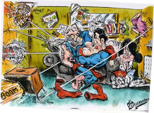 Cartoon: SUPERMANS TOENAILS (medium) by Tim Leatherbarrow tagged superman,toenails,personal,hygene,superheroes,tim,leatherbarrow