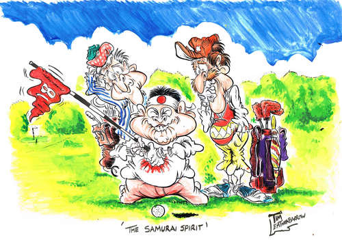 Cartoon: THE SAMURAI SPIRIT (medium) by Tim Leatherbarrow tagged samurai,harakara,suicide,golf,sepuku,timleatherbarrow