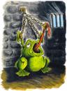 Cartoon: FROG IN JAIL- (small) by Tim Leatherbarrow tagged frog,frogs,tongue,tied,prison,jail,shackles,dungeon,toad,toads,tim,leatherbarrow