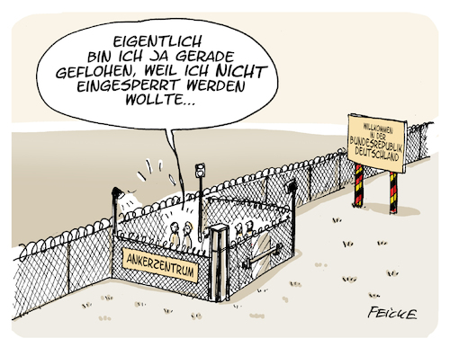 Cartoon: Ankerzentrum (medium) by FEICKE tagged bayern,deutschland,flucht,flüchtling,asyl,ankerzentrum,abschiebung,gefängnis,bayern,deutschland,flucht,flüchtling,asyl,ankerzentrum,abschiebung,gefängnis