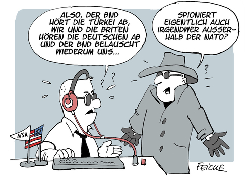 Cartoon: BND und Türkei (medium) by FEICKE tagged bnd,bundesnachrichtendienst,affäre,skandal,abhören,spionage,türkei,bnd,bundesnachrichtendienst,affäre,skandal,abhören,spionage,türkei