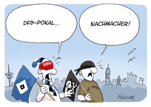 Cartoon: DFB Pokal HSV Pauli (medium) by FEICKE tagged hamburg,fussball,dfb,pokal,sportverein,hsv,fc,sankt,pauli,loser,hamburg,fussball,dfb,pokal,sportverein,hsv,fc,sankt,pauli,loser