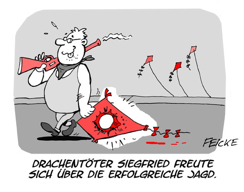 Cartoon: Drachentöter Siegfried (medium) by FEICKE tagged siegfried,drachentöter,deutsche,legende,rhein,drache,drachen,nibelungen,sage,blatt,blutbad,kultur