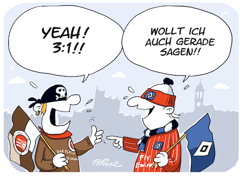 Cartoon: FCSP HSV 3 zu 1 (medium) by FEICKE tagged hamburg,aufstieg,fc,sp,fcsp,st,pauli,hsv,gefühle,bundesliga,zwei,verein,sportverein,fussball,fußball,hamburg,aufstieg,fc,sp,fcsp,st,pauli,hsv,gefühle,bundesliga,zwei,verein,sportverein,fussball,fußball