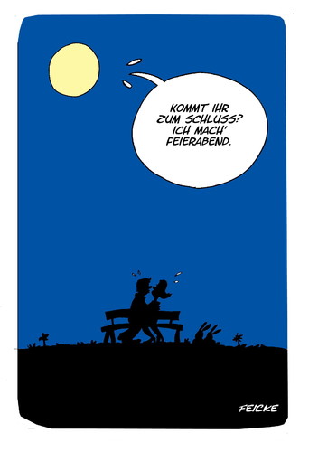 Cartoon: Feierabend (medium) by FEICKE tagged mond,nacht,dienstschluss,schluss,ende,aus,liebespaar,romanze,allein