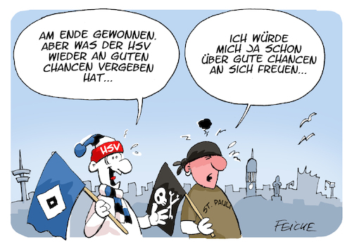 Cartoon: HSV Pauli Chancen (medium) by FEICKE tagged hamburg,sportverein,hsv,fc,st,pauli,bundesliga,dfb,pokal,hamburg,sportverein,hsv,fc,st,pauli,bundesliga,dfb,pokal