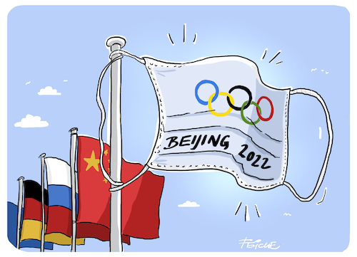 Cartoon: Olympia 2022 Flagge (medium) by FEICKE tagged china,pandemie,olympia,olympiade,olympische,winter,spiele,maske,ffp2,schutz,feicke,china,pandemie,olympia,olympiade,olympische,winter,spiele,maske,ffp2,schutz,feicke