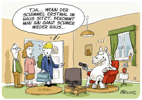 Cartoon: Schimmel im Haus (medium) by FEICKE tagged haus,bau,schimmel,klima,wohnen,miete,haus,bau,schimmel,klima,wohnen,miete