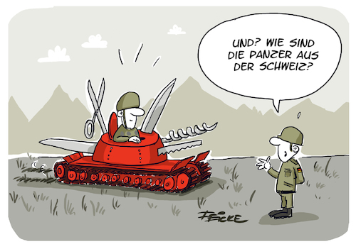 Cartoon: Schweizer Panzer (medium) by FEICKE tagged bundeswehr,verteidigung,panzer,kauf,leopard,ukraine,krieg,bundeswehr,verteidigung,panzer,kauf,leopard,ukraine,krieg