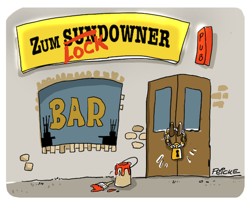 Cartoon: sundowner (medium) by FEICKE tagged bar,pub,gastronomie,corona,lockdown,bar,pub,gastronomie,corona,lockdown