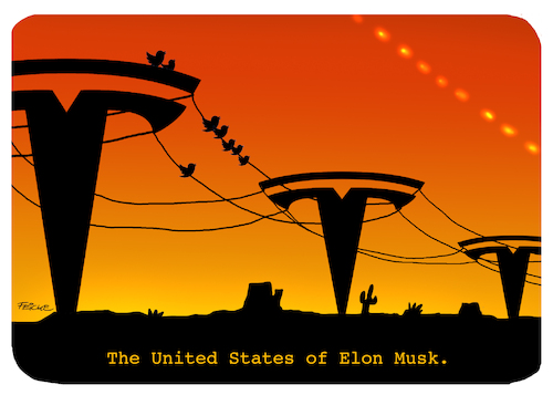 Cartoon: The United states of elon musk (medium) by FEICKE tagged elon,musk,starlink,tesla,twitter,elon,musk,starlink,tesla,twitter