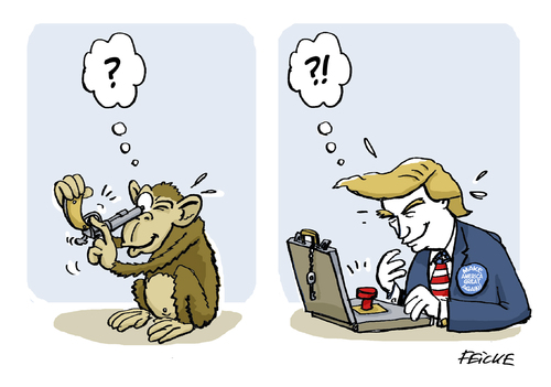 Cartoon: Trump - Do the monkey (medium) by FEICKE tagged trump,usa,america,election,republikaner,affe,monkey,nuke,controller,atom,krieg,waffen,trump,usa,america,election,republikaner,affe,monkey,nuke,controller,atom,krieg,waffen