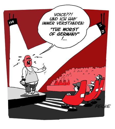 Cartoon: Voice of germany (medium) by FEICKE tagged voice,of,germany,pro7,pro,sieben,tv,nena,xavier,naidoo,rea,garves,boss,hoss,musik,fernsehen,show,ugly,german