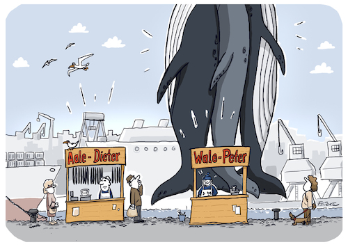 Cartoon: Wale Peter (medium) by FEICKE tagged aale,dieter,fischmarkt,wale,peter,fisch,aale,dieter,fischmarkt,wale,peter,fisch