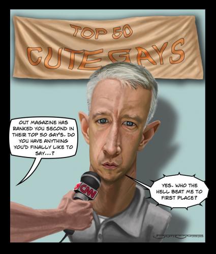 Cartoon: Anderson Cooper Caricature (medium) by jonmoss tagged anderson,cooper,caricature,cnn,out,magazine