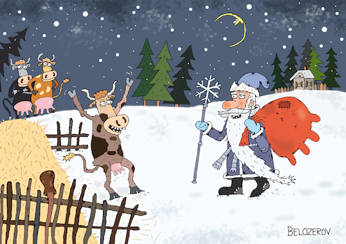 Cartoon: Die Kuh (medium) by Sergei Belozerov tagged kuh,cow,euter,udder,sack,geschenk,busen,bosom,silikon