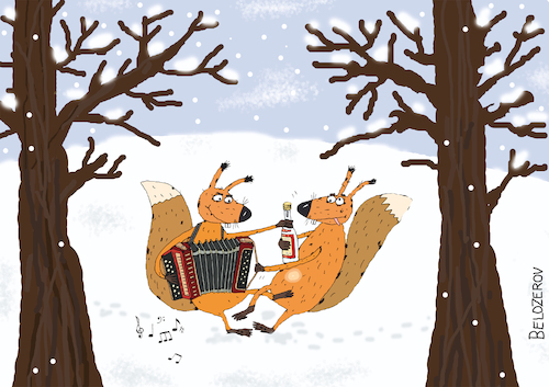 Cartoon: Squirrels (medium) by Sergei Belozerov tagged squirrel,eichhörnchen,holiday,feiertag,alkohol,wodka,harmonika,betrunken,besoffen