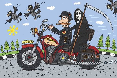 Cartoon: The Biker (medium) by Sergei Belozerov tagged motorrad,motorcycle,biker,death,tod,grim,pearer