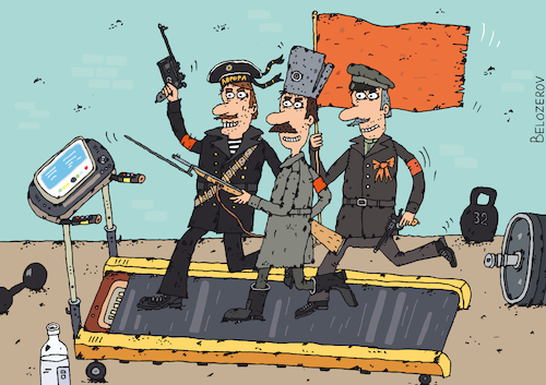 Cartoon: Trainingstag (medium) by Sergei Belozerov tagged revolution,rennbahn,laufbahn,russland,sport,fitness,laufen,opposition,widerstand,kommunismus,bolschewiken