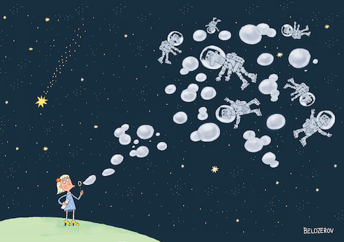 Cartoon: Weltraum (medium) by Sergei Belozerov tagged space,weltraum,kosmos,seifenblase,luftblase,kosmonaut,astronaut,raumanzug,spacesuit,bubble,soap,girl,woman,mädchen