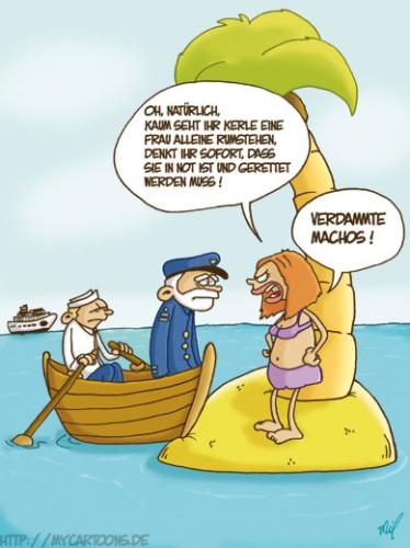 Cartoon: Insel Machos (medium) by mil tagged cartoon,insel,macho,mann,frau,mil