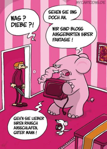 Cartoon: Trickdiebe (medium) by mil tagged einbruch,diebstahl,rosa,elefant,maus,bluff,mann,rausch,mil