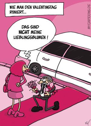 Cartoon: Valentins-Desaster (medium) by mil tagged valnetin,valentinstag,mann,frau,überraschung,ärger,problem,blumen,pralinen,herz,mil