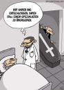 Cartoon: Spezialist (small) by mil tagged arzt,patient,krankheit,krankenhaus,diagnose,tödlich,tod,bestatter,sarg,spezialist