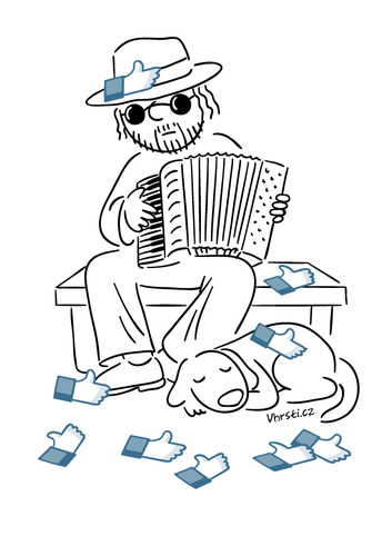 Cartoon: The Accordionist (medium) by Vhrsti tagged network,net,social,artist,music,beggar,homeless,dog,street,musician,accordion,accordionist,likes,like,facebook