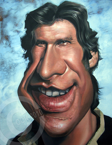 Cartoon: Harrison Ford as Han Solo (medium) by Russ Cook tagged famous,celebrity,wars,solo,canvas,acrylic,painting,hollywood,actor,han,illustration,zeichnung,karikaturen,karikatur,caricature,star,ford,harrison