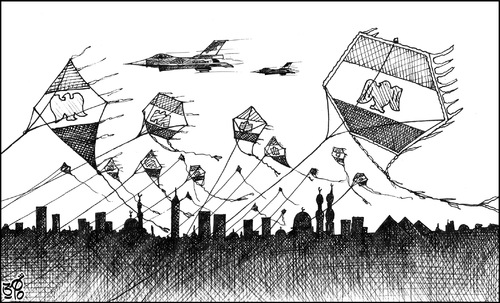 Cartoon: egypt paper plane (medium) by samir alramahi tagged arab,egypt,revelution,ramahi,cartoon