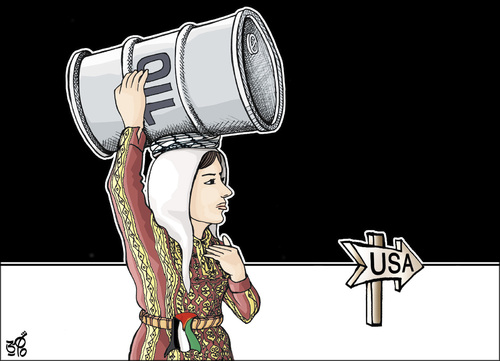 Cartoon: oil for west bank basoto land (medium) by samir alramahi tagged palestine,israel,blackmail,peace,oil,usa,force,ramahi,cartoon,arab