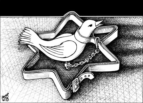 Cartoon: Siege the Peace (medium) by samir alramahi tagged israel,ramahi,arab,dove,peace,palestine,politics