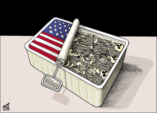 Cartoon: Wikileaks (medium) by samir alramahi tagged usa,iraq,afganestan,war,arab,ramahi,cartoon