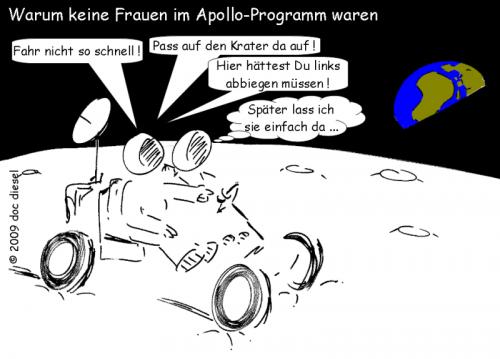 Cartoon: Mondlandung ist Männersache (medium) by docdiesel tagged frauen,beifahrer,auto,mondlandung,collins,michael,aldrin,edwin,armstrong,neil,dog,man,moon,astronaut,nasa,landed,eagle,11,apollo,apollo11