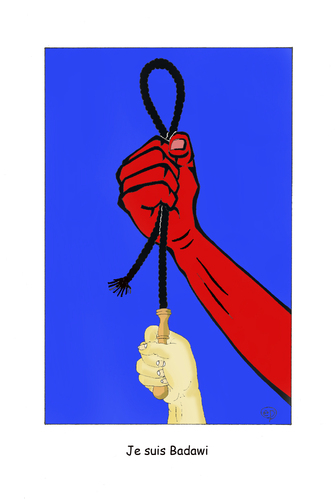 Cartoon: Je suis Badawi (medium) by Erwin Pischel tagged raif,badawi,blogger,internet,aktivist,gefängnis,gefangener,folter,peitschenhiebe,peitsche,strafe,auspeitschung,verurteilung,urteil,justiz,scharia,strafvollzug,menschenrechte,menschenwürde,unmenschlichkeit,politik,religion,islam,pressefreiheit,meinungsfreiheit,apostasie,hand,hände,finger,pischel