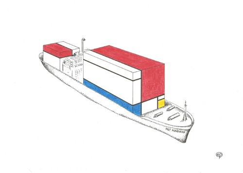 Cartoon: Mondrian-Containerschiff (medium) by Erwin Pischel tagged piet,mondrian,container,schiff,transport,periskop,pischel