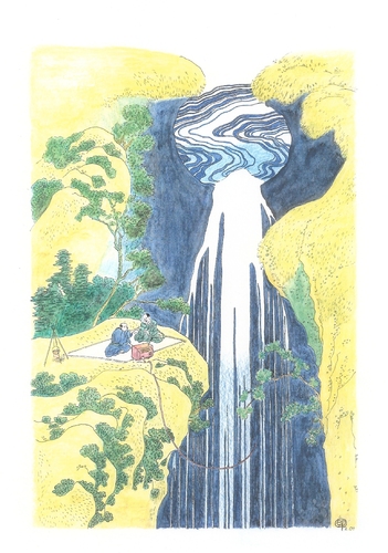 Cartoon: Waterfall-TV (medium) by Erwin Pischel tagged hokusai,wasserfall,waterfall,fernsehen,tv,regenerative,energie,pischel