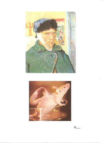 Cartoon: What Happened to van Goghs Ear? (medium) by Erwin Pischel tagged van,gogh,selbstportrait,wundverband,maus,ohr,gewebezüchtung,zellklonierung,petrischale,pischel