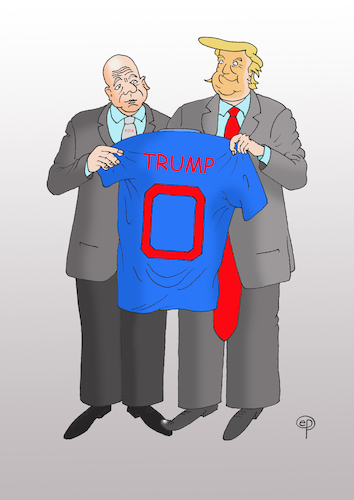 Cartoon: Zero Performer (medium) by Erwin Pischel tagged trump,us,präsident,president,infantino,fifa,fußball,wm,soccer,world,championship,usa,mexico,kanada,trikot,trikotübergabe,trikotgeschenk,geschenk,nummer,trikotnummer,name,überheblichkeit,größenwahn,arroganz,egoismus,selbstherrlichkeit,egozentrisch,egoistisch,korrupt,korruption,pischel