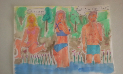 Cartoon: at the nature-pool (medium) by Casanova tagged boy,and,girls,two