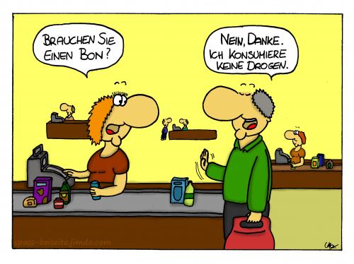 Cartoon: Bon (medium) by spass-beiseite tagged cartoon,cartoons,comic,tagebuch,comictagebuch,comicstrips,kunst,pointe,witz,bildwitz,unterhaltung,panel,fun,illustration,design,kasse,supermarkt,drogen,bon,bong,verkäufer,geld,einkauf,konsum,zigarette,einkaufen,tüte,produkt,waren,preis,beiseit